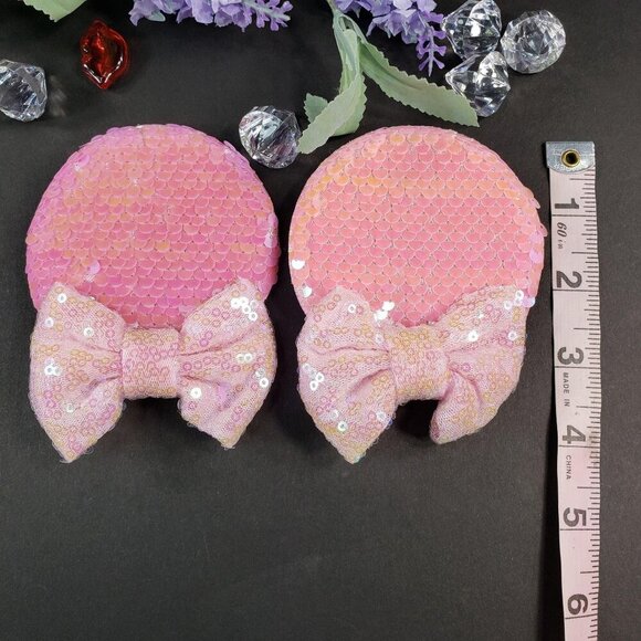 Minnie Mouse Ears Barretts Hair Bow Hair Clips Accessories Pink Sequins - Picture 2 of 8
